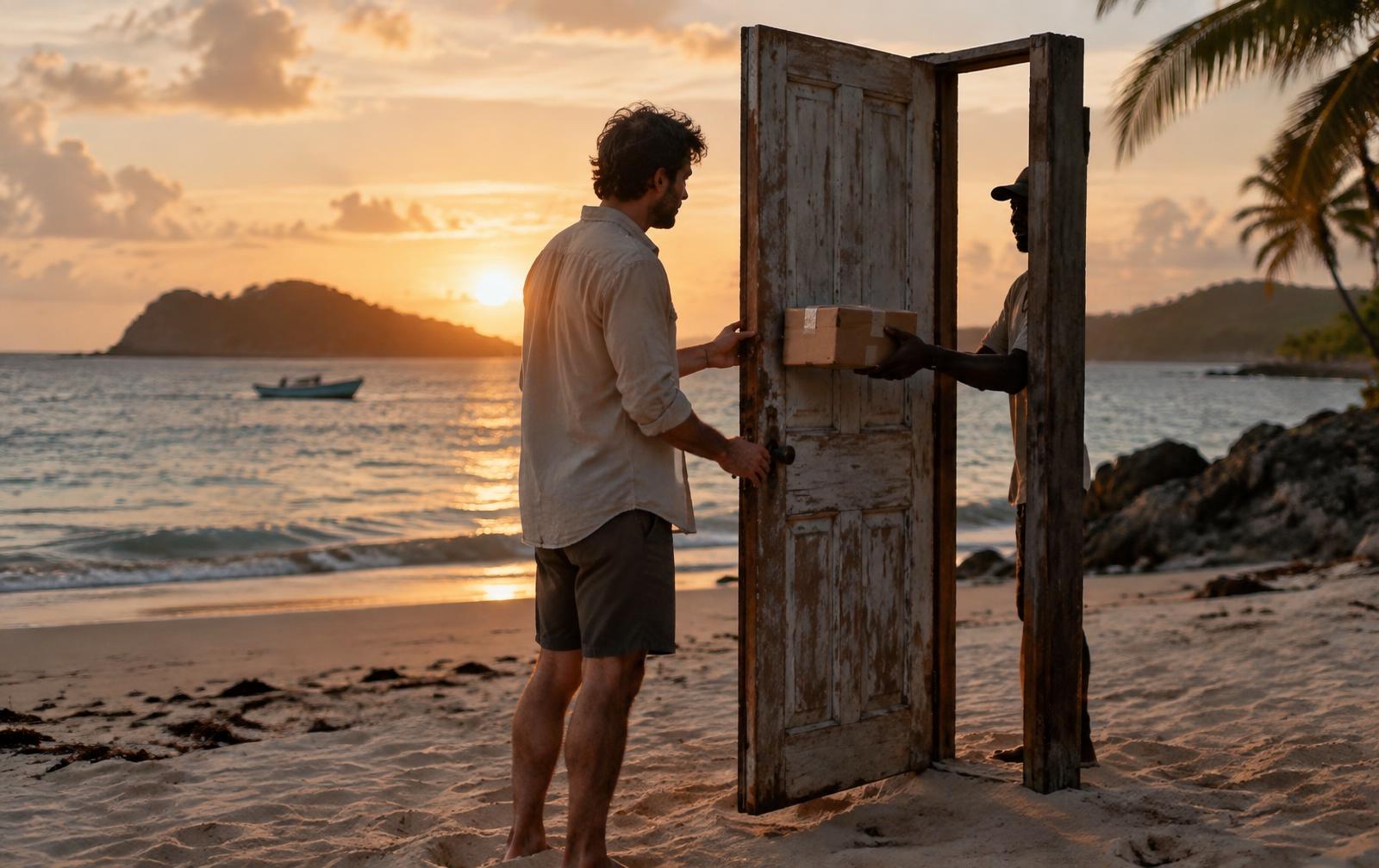 Entrega del paquete al abrir la puerta