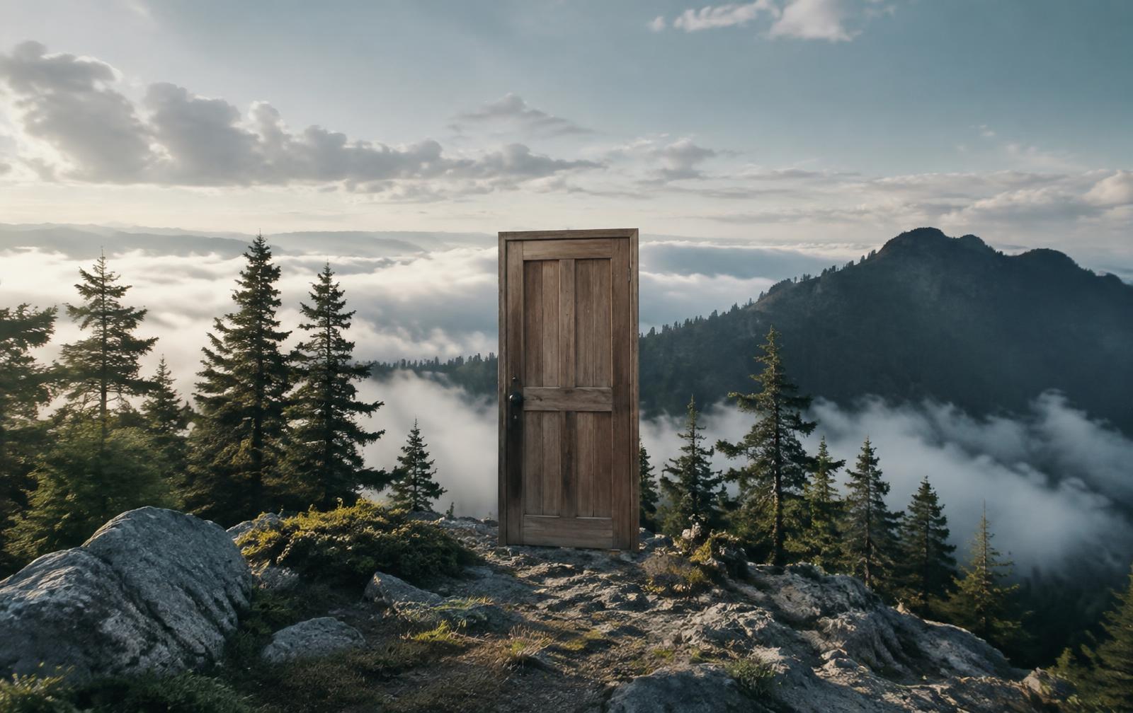 Una puerta en la cima de la montaña